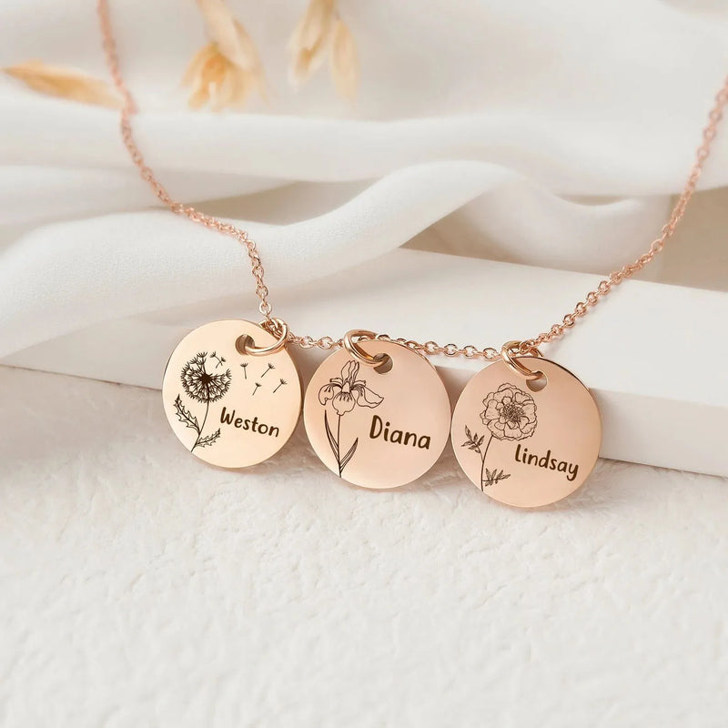 Grandma Necklace - Birth Flower Necklace with Name - Personalized Family Flower Necklace Engraved Name Handmade Gift Grandma Mothers Day