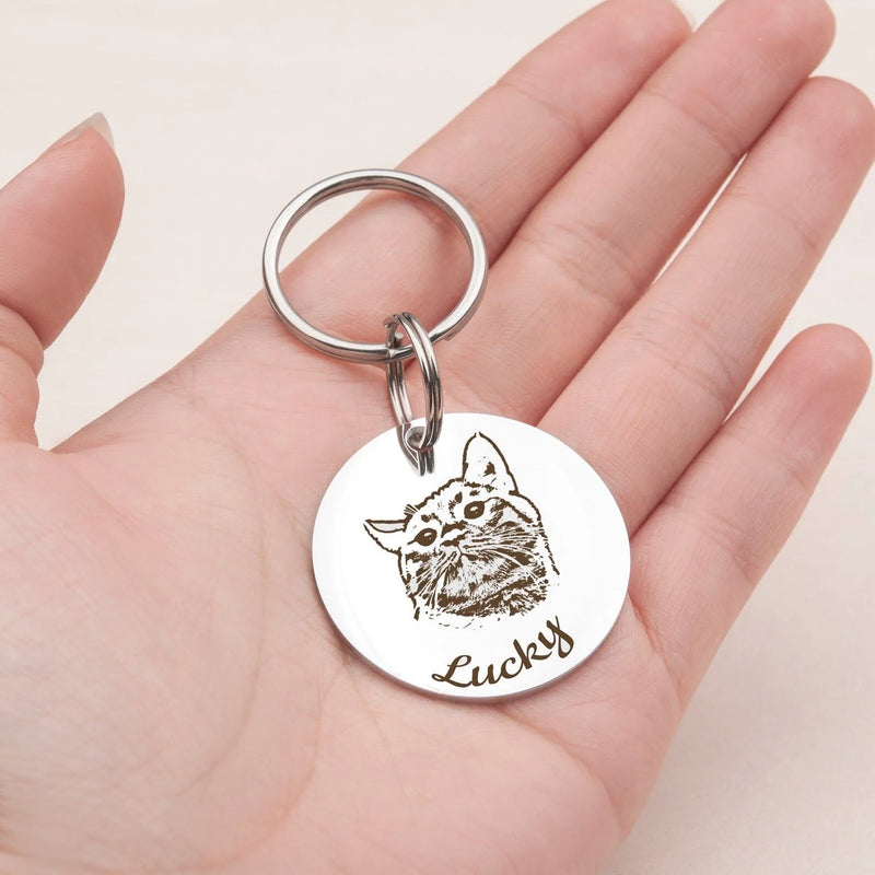 Pet Jewelry - Engraved Pet Portrait Sets - Dog Necklace Custom - Pet Name Keychain - Dog Memorial Jewelry - Cat Mom Gift Grandmother Gift