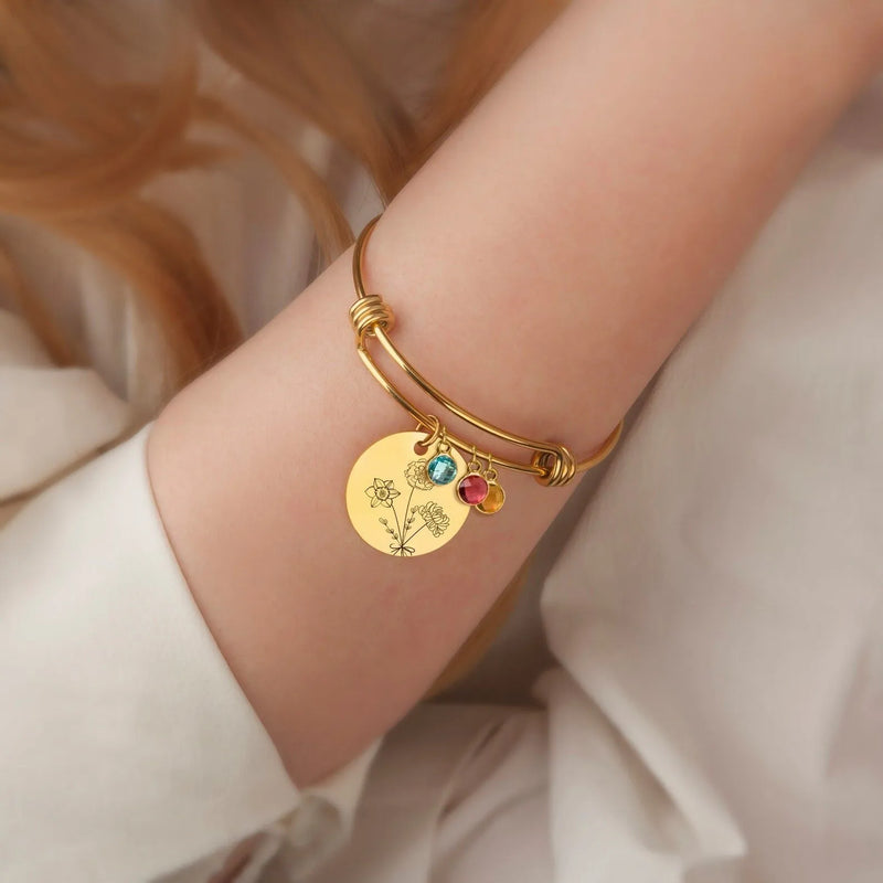 Mom Birthday Gift from Daughter- Combined Birth Flower Bracelet- Personalized Bouquet Flower Bracelet -Personalized Mother Daughter Bracelet