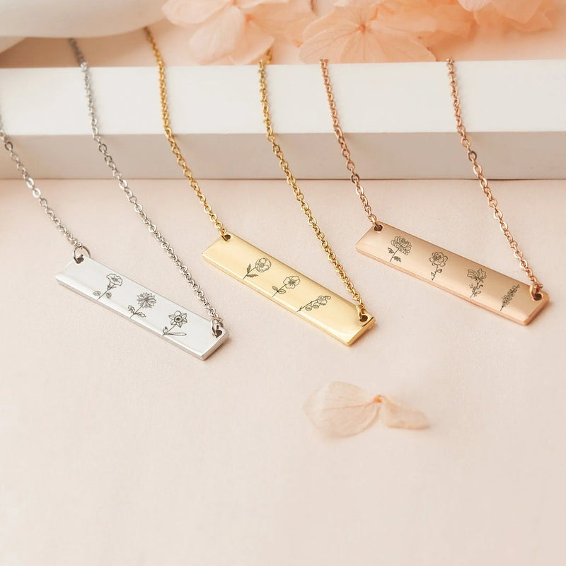 Family Necklace for Grandma - Personalized Birth Flower Necklace - Birth Flower Family Bar Necklace - Grandma Gift Mothers Day Jewelry