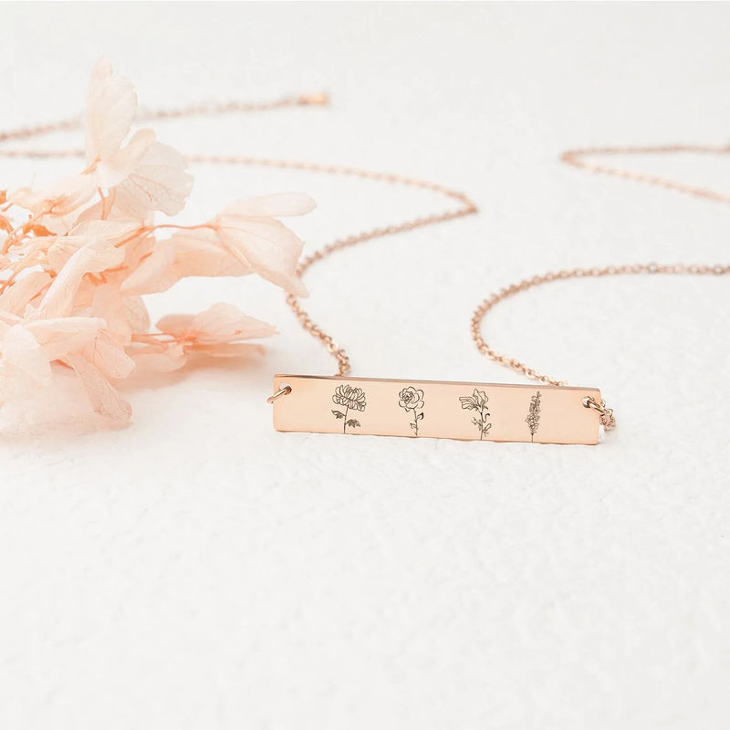 Family Necklace for Grandma - Personalized Birth Flower Necklace - Birth Flower Family Bar Necklace - Grandma Gift Mothers Day Jewelry