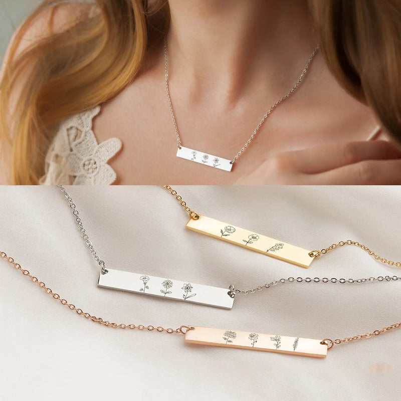 Family Necklace for Grandma - Personalized Birth Flower Necklace - Birth Flower Family Bar Necklace - Grandma Gift Mothers Day Jewelry