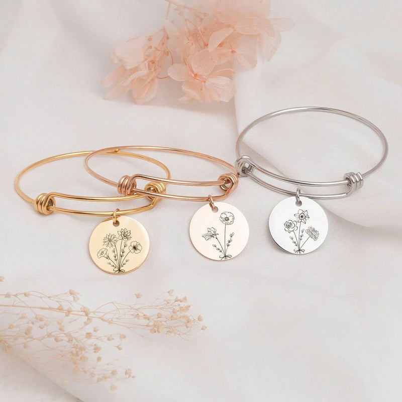 Gift for Best Friend - Birth Flower Bracelet - Combined Bouquet Flower Bracelet Custom - Birth Flower Bracelet Gift for Her