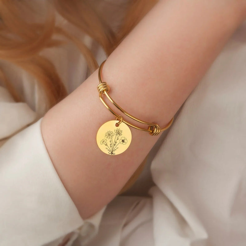 Gift for Best Friend - Birth Flower Bracelet - Combined Bouquet Flower Bracelet Custom - Birth Flower Bracelet Gift for Her