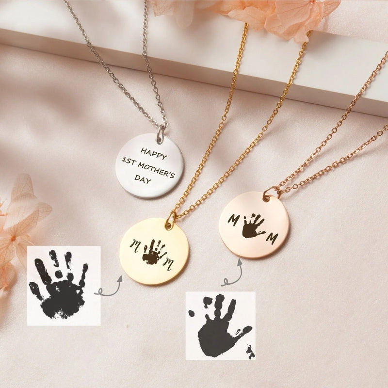 First Mothers Day Gift - Personalized Newborn Handprint Necklace - MOM Necklace -Custom Baby Handprint Necklace -Unique Jewelry Gift for Mom