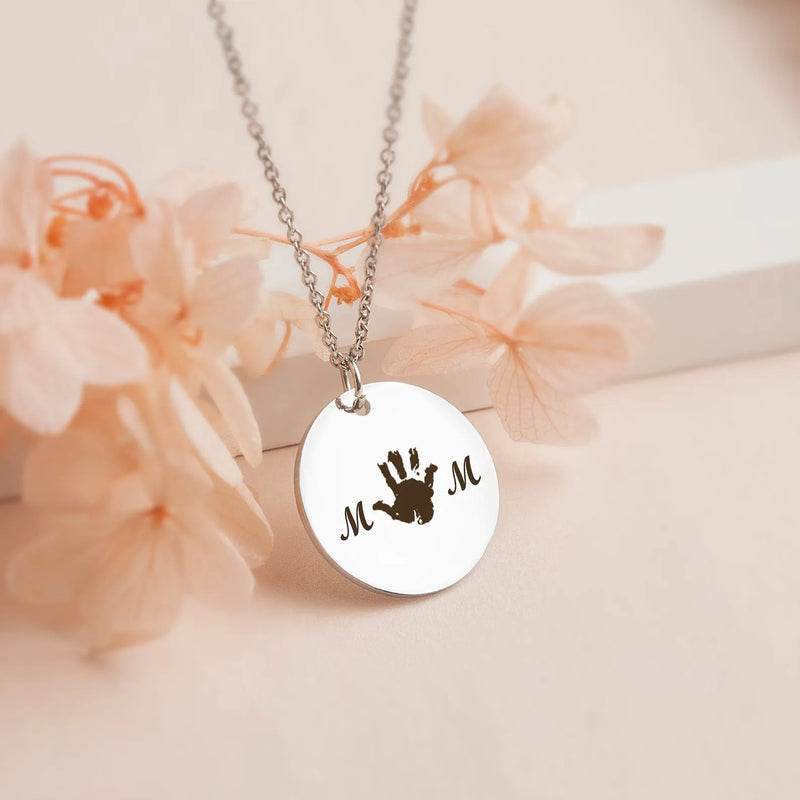 First Mothers Day Gift - Personalized Newborn Handprint Necklace - MOM Necklace -Custom Baby Handprint Necklace -Unique Jewelry Gift for Mom
