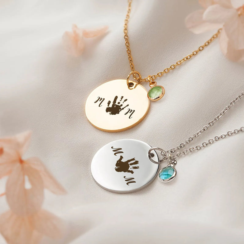 First Mothers Day Gift - Personalized Newborn Handprint Necklace - MOM Necklace -Custom Baby Handprint Necklace -Unique Jewelry Gift for Mom