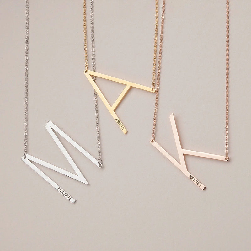 Girl Graduation Gifts - Large Letter Necklace - Letter Name Personalized - Sideways Initial Necklace Oversized Granddaughter Graduation Gift