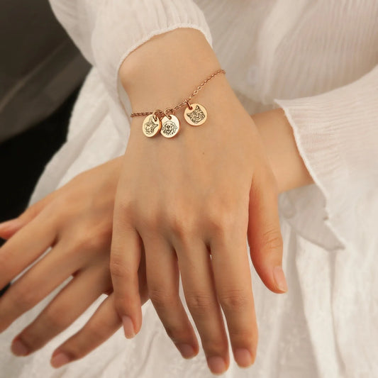 Tiny Charm Pet Bracelet - Pet Portrait Bracelet - Engraved Bunny Charm Bracelet - Birthday Gift for Daughter