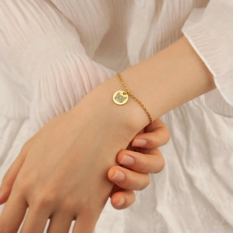 Tiny Charm Pet Bracelet - Pet Portrait Bracelet - Engraved Bunny Charm Bracelet - Birthday Gift for Daughter