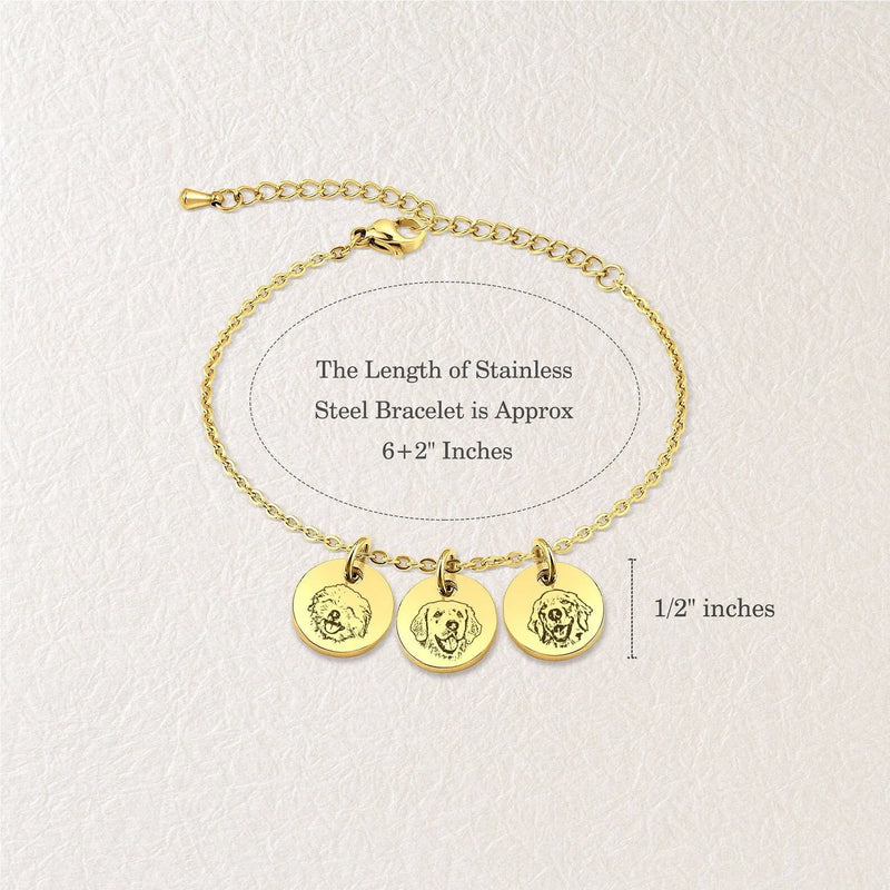 Tiny Charm Pet Bracelet - Pet Portrait Bracelet - Engraved Bunny Charm Bracelet - Birthday Gift for Daughter