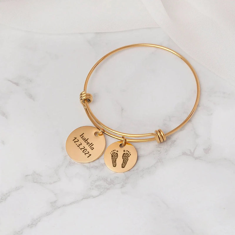 Baby Feet Jewelry Personalized - Engraved Actual Footprint Bracelet - Custom Footprint Bracelet - New Mom Bracelet First Mothers Day Gift