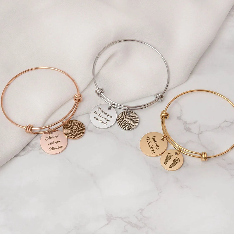 Baby Feet Jewelry Personalized - Engraved Actual Footprint Bracelet - Custom Footprint Bracelet - New Mom Bracelet First Mothers Day Gift