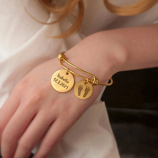 Baby Feet Jewelry Personalized - Engraved Actual Footprint Bracelet - Custom Footprint Bracelet - New Mom Bracelet First Mothers Day Gift