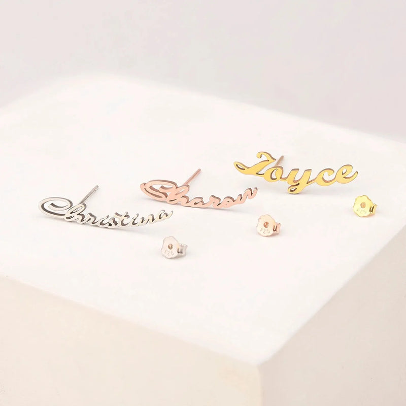 Custom Earrings Gold - Name Earrings - Minimalist Earrings - Personalized Your Name Jewelry - Stud Earring Gift For Her