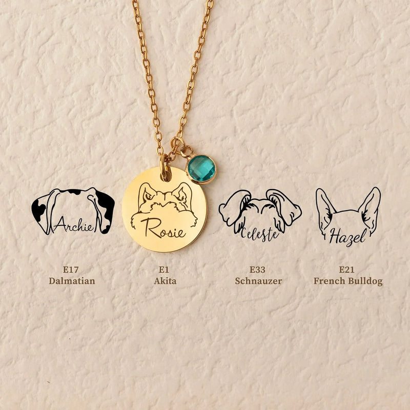 Dog Name Necklace Gold - Engraved Dog Ear Necklace - Pet Necklace Gift for Pet Lovers - Dog Breed Necklace Corgi, Husky, Chihuahua, Pibull