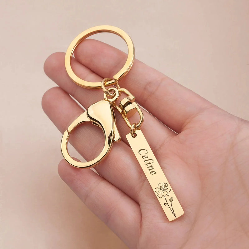 Graduation Gift For Her - Custom Keychain Engraved Back Class of 2024 - Birth Flower Keychain with Name - Keychain for Best Friend Gift