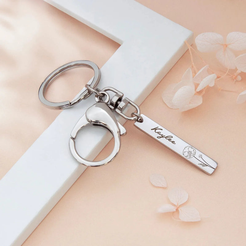 Graduation Gift For Her - Custom Keychain Engraved Back Class of 2024 - Birth Flower Keychain with Name - Keychain for Best Friend Gift
