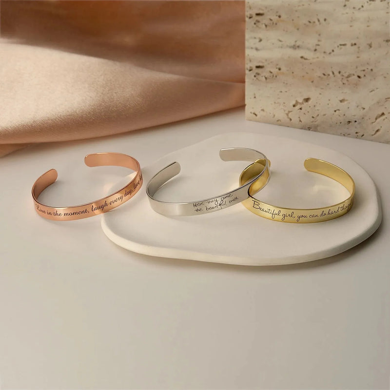 Cuff Bracelet for Women - Cuff Bracelet Engraved - Inspirational Cuff Bracelet - Sterling Silver Bangle Bracelet - Sister Mothers Day