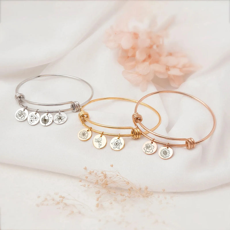 Mothers Day Bracelet - Birth Flower Bracelet Custom - Personalized Birth Flower Jewelry - Grandma Bracelet - Small Charm Flower Bracelet