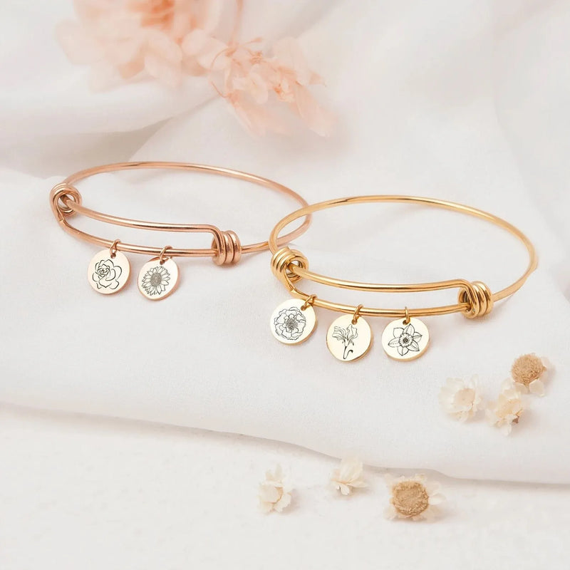 Mothers Day Bracelet - Birth Flower Bracelet Custom - Personalized Birth Flower Jewelry - Grandma Bracelet - Small Charm Flower Bracelet