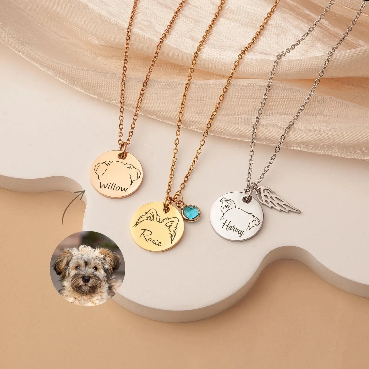 Personalized Pet Ear Necklace - Custom Engraved Dog Ear Necklace with Name - Dog Mom Gift - Pet Ear Outline Necklace Custom Birthstone