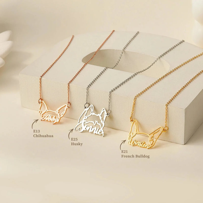 Personalized Pet Ears Necklace - Custom Pet Jewelry - 925 Sterling Silver Dog Name Necklace - Gift for Her - Best Friend Gift