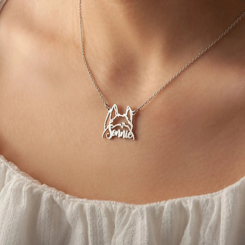 Personalized Pet Ears Necklace - Custom Pet Jewelry - 925 Sterling Silver Dog Name Necklace - Gift for Her - Best Friend Gift