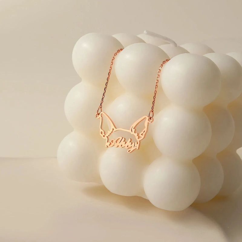 Personalized Pet Ears Necklace - Custom Pet Jewelry - 925 Sterling Silver Dog Name Necklace - Gift for Her - Best Friend Gift