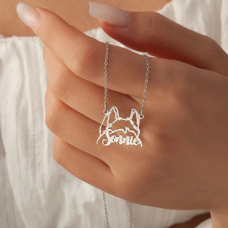 Personalized Pet Ears Necklace - Custom Pet Jewelry - 925 Sterling Silver Dog Name Necklace - Gift for Her - Best Friend Gift