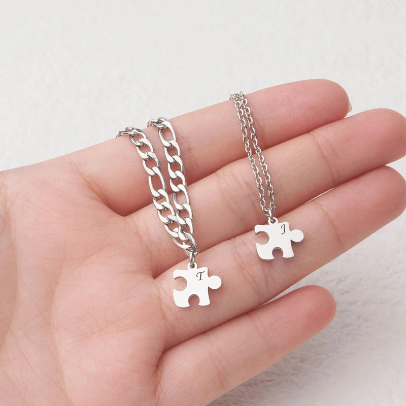 Personalized Couples Gifts - Tiny Puzzle Piece Necklace - Couple Necklace Set - Matching Necklaces for Couples