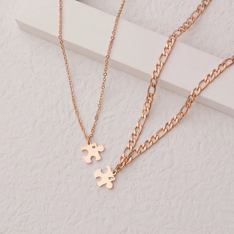 Personalized Couples Gifts - Tiny Puzzle Piece Necklace - Couple Necklace Set - Matching Necklaces for Couples
