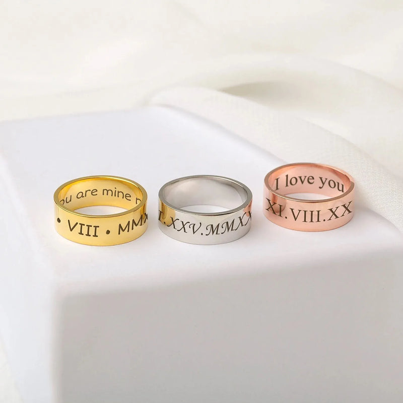 Roman Numeral Ring Men - Ring for Men 925 Sterling Silver - Roman Numeral Ring Custom Numbers - Inside Engraved Ring