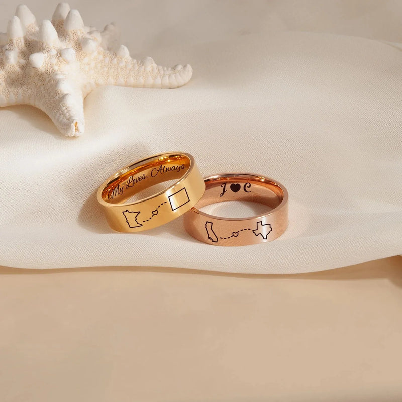 Best Friend Gift - Custom State Ring - Engraved Ring Long Distance Gift Friendship Ring - Personalized College Graduation Gift