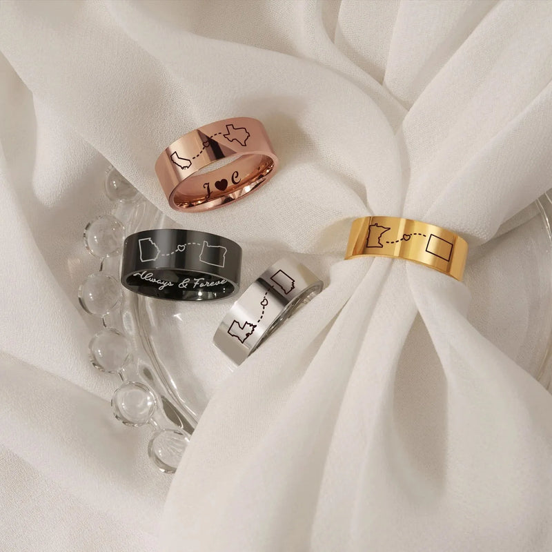 Best Friend Gift - Custom State Ring - Engraved Ring Long Distance Gift Friendship Ring - Personalized College Graduation Gift