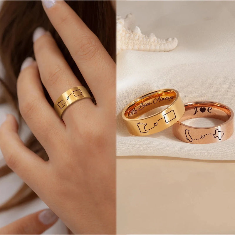 Best Friend Gift - Custom State Ring - Engraved Ring Long Distance Gift Friendship Ring - Personalized College Graduation Gift