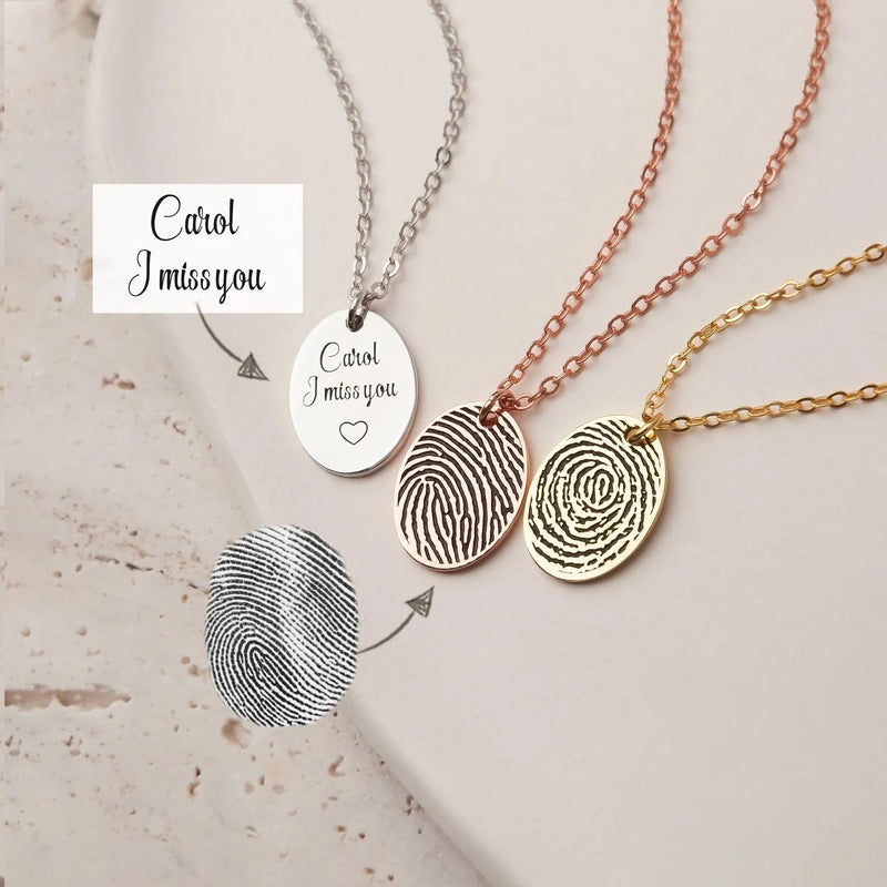 Fingerprint Handwriting Necklace in Sterling Silver - Memorial Fingerprint Jewelry Handwriting Necklace - Memorial Gift - Nana Gifts