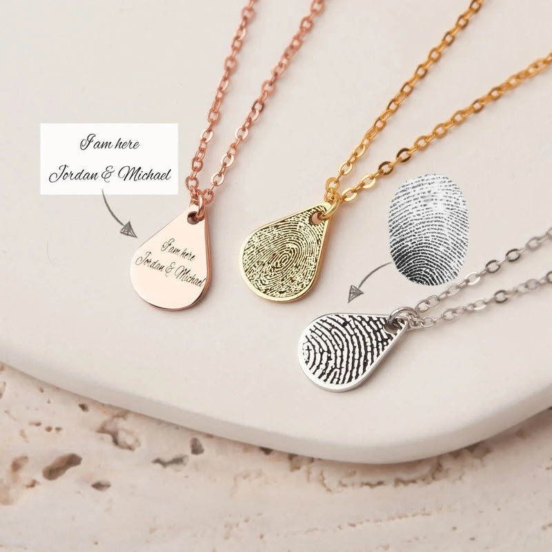 Memorial Jewelry - Teardrop Fingerprint Necklace - Actual Fingerprint Jewelry - Handwriting Necklace - Memroial Gift for Her