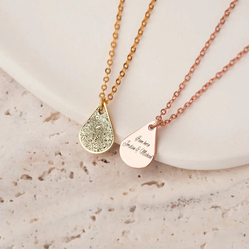 Memorial Jewelry - Teardrop Fingerprint Necklace - Actual Fingerprint Jewelry - Handwriting Necklace - Memroial Gift for Her