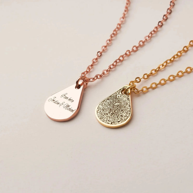 Memorial Jewelry - Teardrop Fingerprint Necklace - Actual Fingerprint Jewelry - Handwriting Necklace - Memroial Gift for Her