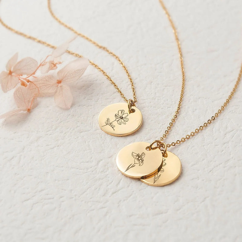 Sister Necklace for 3 - Birthflower Necklace Custom - Birth Flower Necklace with Names - Birth Flower Jewelry - Sister Gifts