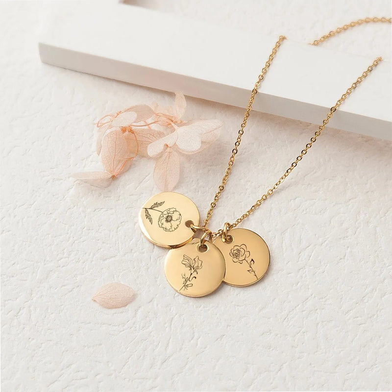 Sister Necklace for 3 - Birthflower Necklace Custom - Birth Flower Necklace with Names - Birth Flower Jewelry - Sister Gifts