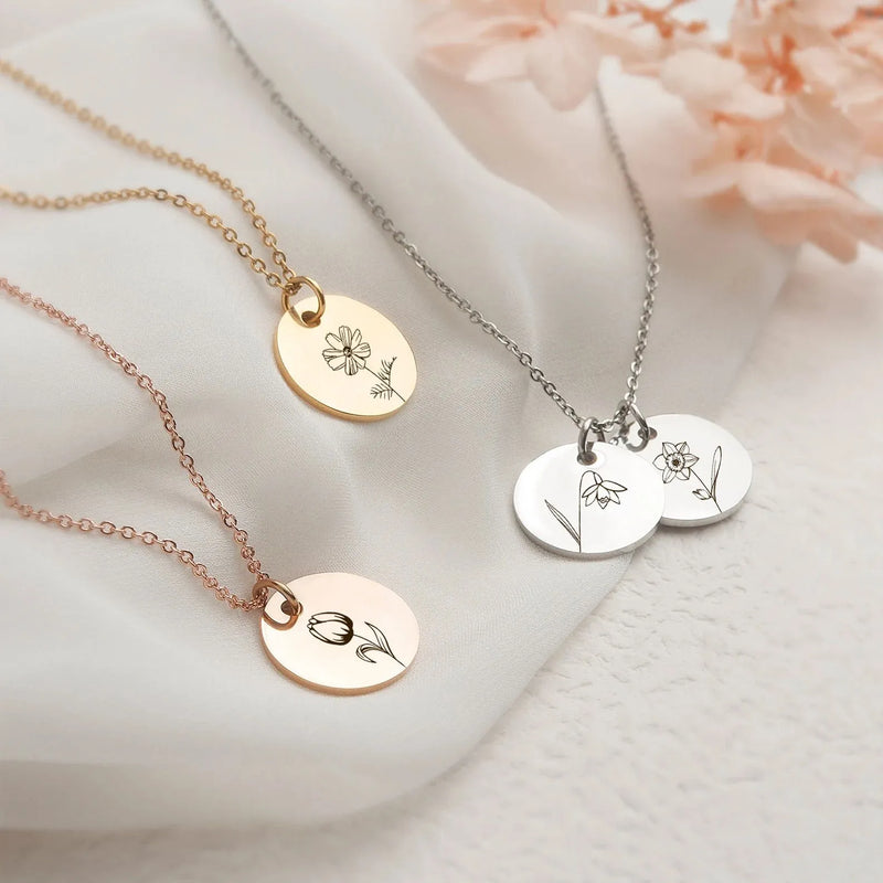Sister Necklace for 3 - Birthflower Necklace Custom - Birth Flower Necklace with Names - Birth Flower Jewelry - Sister Gifts