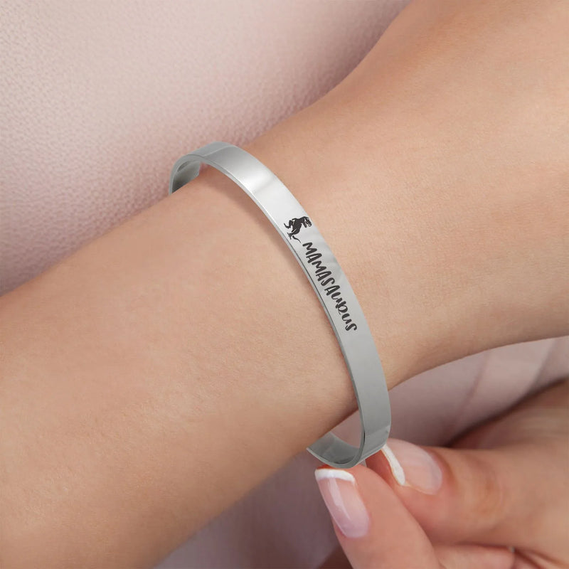 Mothers Day Gifts for Mom from Son - Dinosaur Bracelet - Mom Bracelet Custom Hidden Message - Silver Mamasaurus Cuff Bracelet