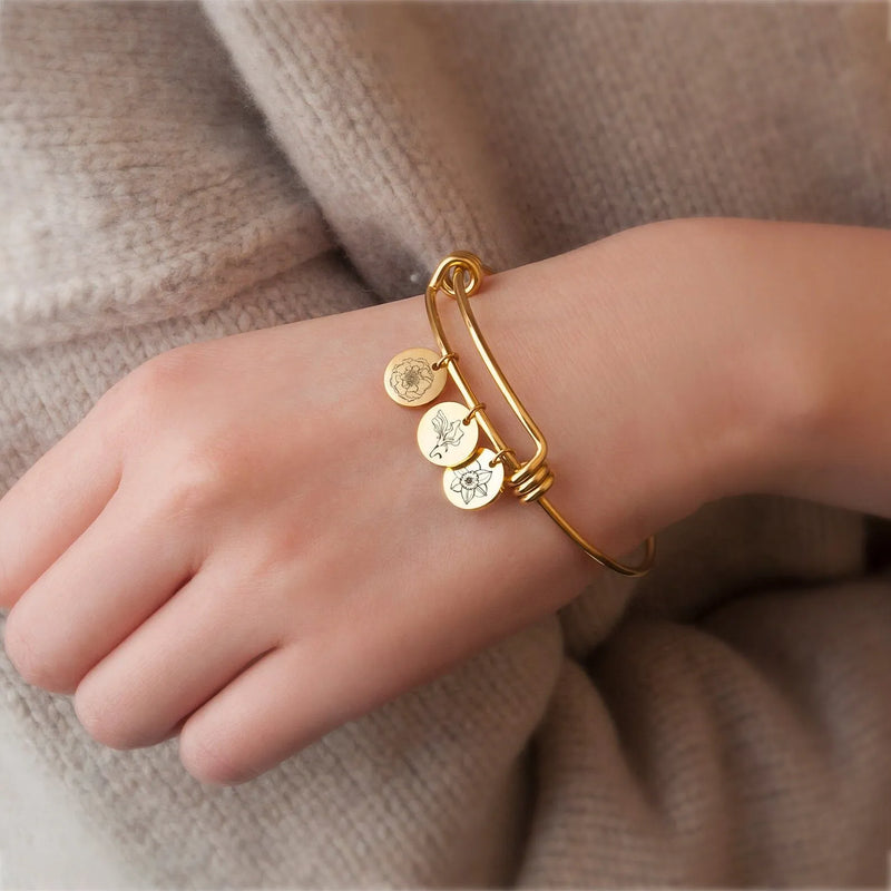 Friendship Bracelet with Small Flower Charms - Birth Flower Bracelet Personalized - Birth Flower Jewelry