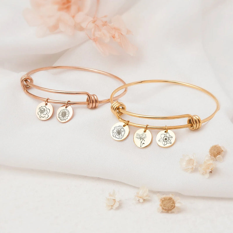 Friendship Bracelet with Small Flower Charms - Birth Flower Bracelet Personalized - Birth Flower Jewelry