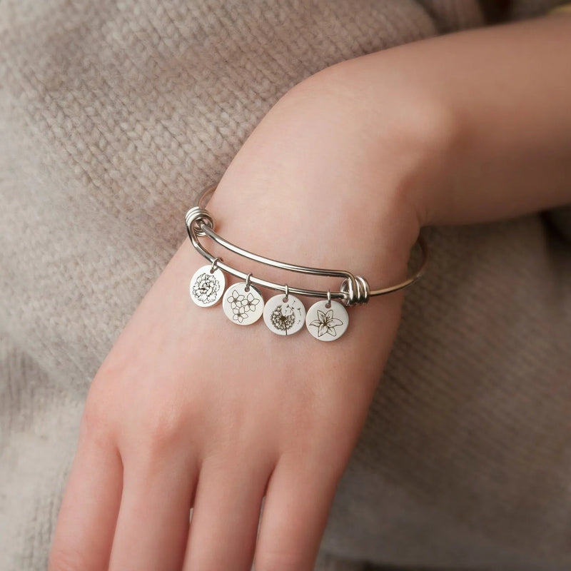 Friendship Bracelet with Small Flower Charms - Birth Flower Bracelet Personalized - Birth Flower Jewelry