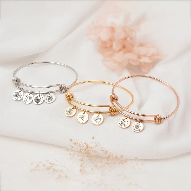 Friendship Bracelet with Small Flower Charms - Birth Flower Bracelet Personalized - Birth Flower Jewelry