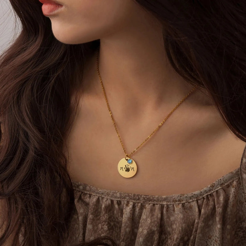 First Mothers Day Gift - Personalized Newborn Handprint Necklace - MOM Necklace -Custom Baby Handprint Necklace -Unique Jewelry Gift for Mom