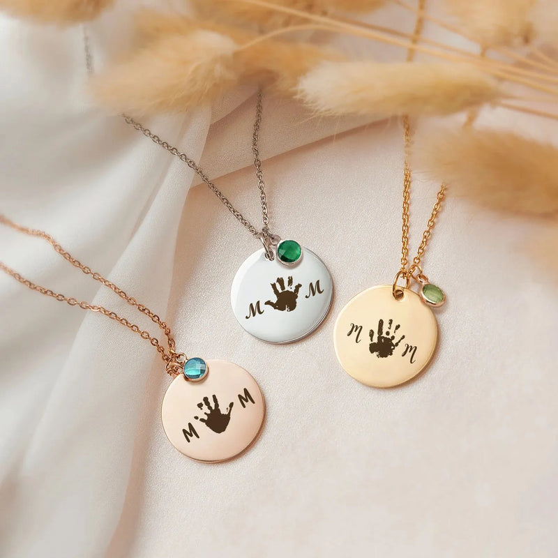 First Mothers Day Gift - Personalized Newborn Handprint Necklace - MOM Necklace -Custom Baby Handprint Necklace -Unique Jewelry Gift for Mom
